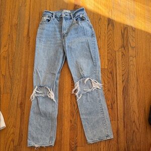 Abercrombie & Fitch Light Blue Distressed Straight Leg Jeans